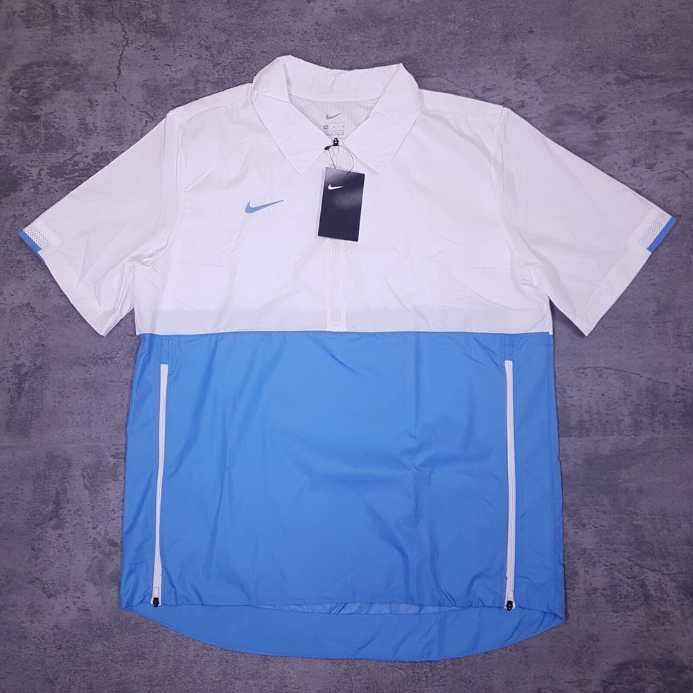 NIKE Coaches Lightweight Sideline‎ Short Sleeve  Jacket Mens MEDIUM White Blue